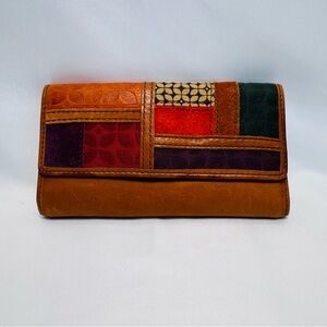 Fossil Genuine Leather Wallet‎ Multicolor Trifold Riley Patchwork Clutch